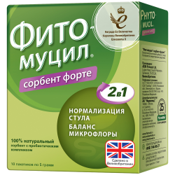 Фитомуцил Сорбент Форте пакетики по 5 г 10 шт Фитомуцил Сорбент Форте пакетики по 5 г 10 шт