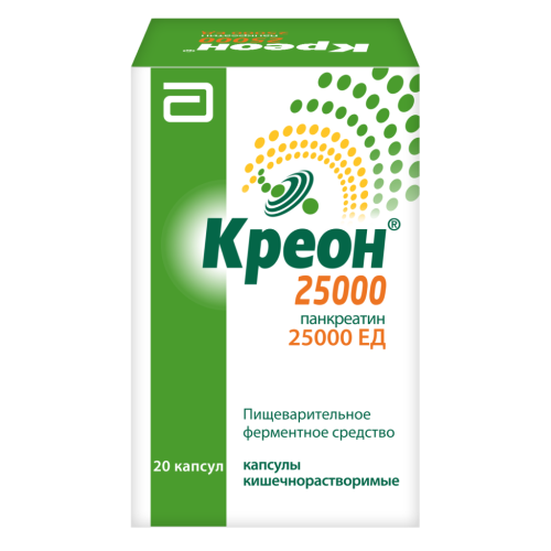 Креон 25000 капсулы кишечнорастворимые 25000 ед 20 шт Креон 25000 капсулы кишечнорастворимые 25000 ед 20 шт
