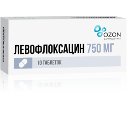 Левофлоксацин таблетки покрыт.плен.об. 750 мг 10 шт Левофлоксацин таблетки покрыт.плен.об. 750 мг 10 шт
