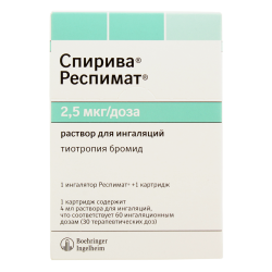 Спирива раствор для ингаляций 2,5 мкг/доза 4 мл (60 доз) картриджи в комплекте с ингалятором 1 шт